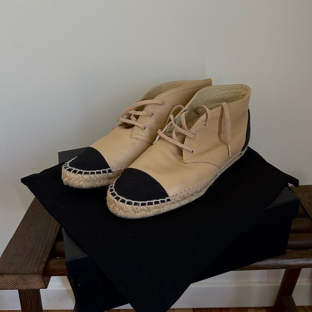 CHANEL Beige and Black Espadrille Ankle Boots - Picture 2 of 3